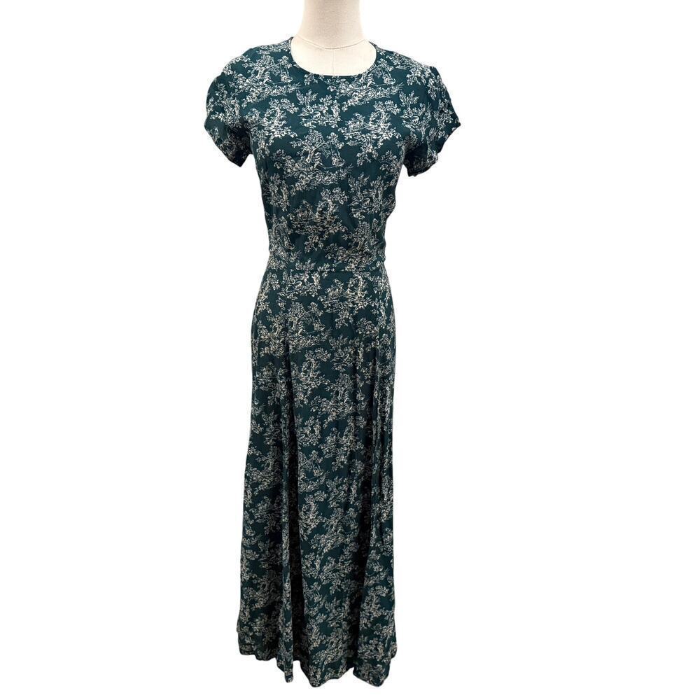 Urban Outfitters Lindsey Floral Open Back Toile Green Midi Dress Medium Coquette - Picture 2 of 9